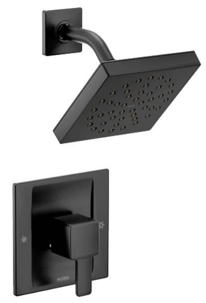 Moen TS2712EP Single Handle Posi-Temp Pressure Balanced Shower Trim with Rain Shower Head from the 90 Degree Collection - Less Valve Matte Black