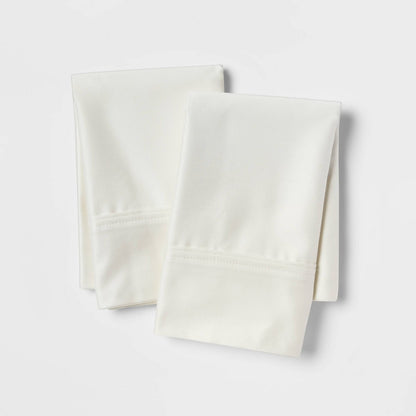 Standard Solid Performance 400 Thread Count Pillowcase Set Sour Cream - Threshold™: Cotton Sateen Machine Washable Set