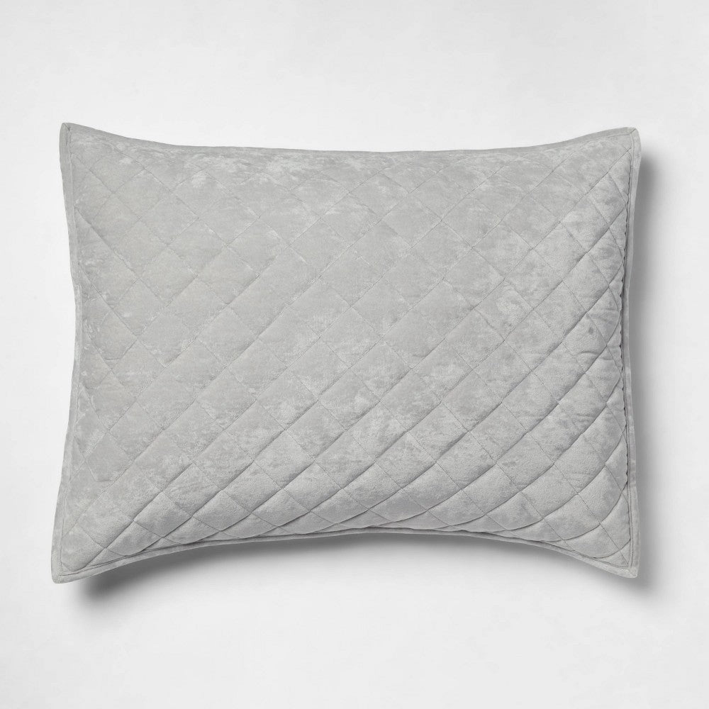 Standard Luxe Diamond Stitch Velvet Quilt Sham Light Gray - Threshold™: OEKO-TEX Certified, Polyester, Machine Washable