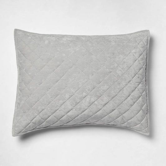Standard Luxe Diamond Stitch Velvet Quilt Sham Light Gray - Threshold™: OEKO-TEX Certified, Polyester, Machine Washable