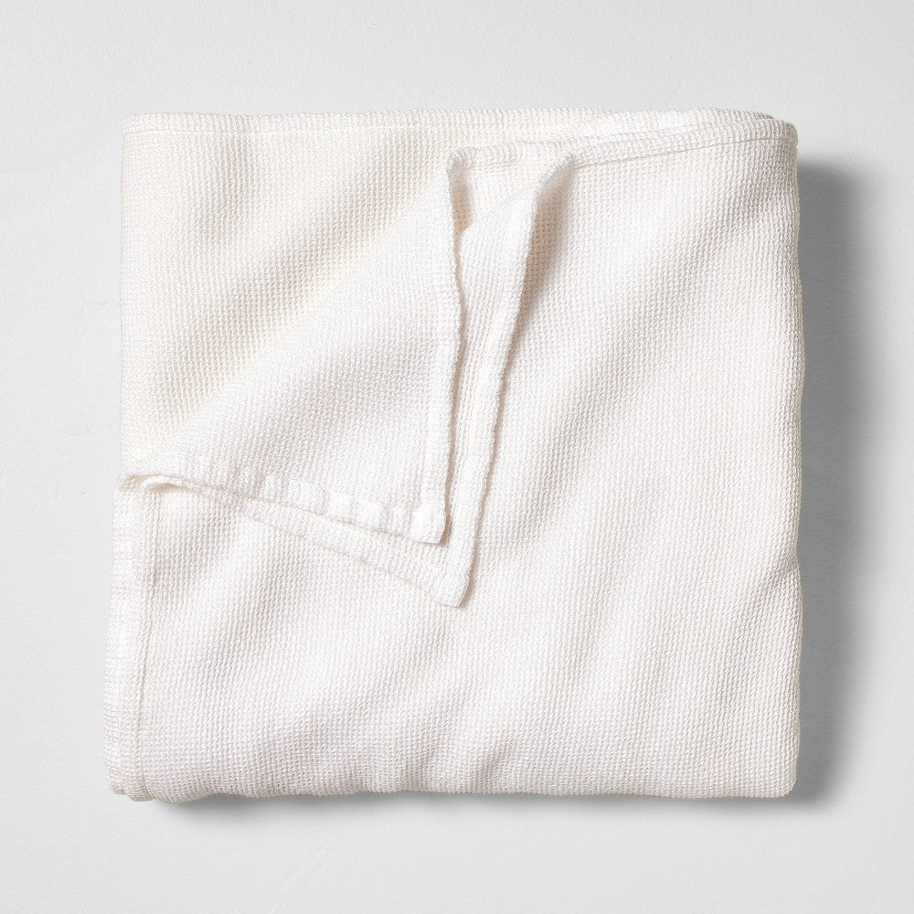 Full/Queen Micro Waffle Bed Blanket White - Casaluna™: Lyocell & Cotton OEKO-TEX Certified Machine Washable - *Bedding