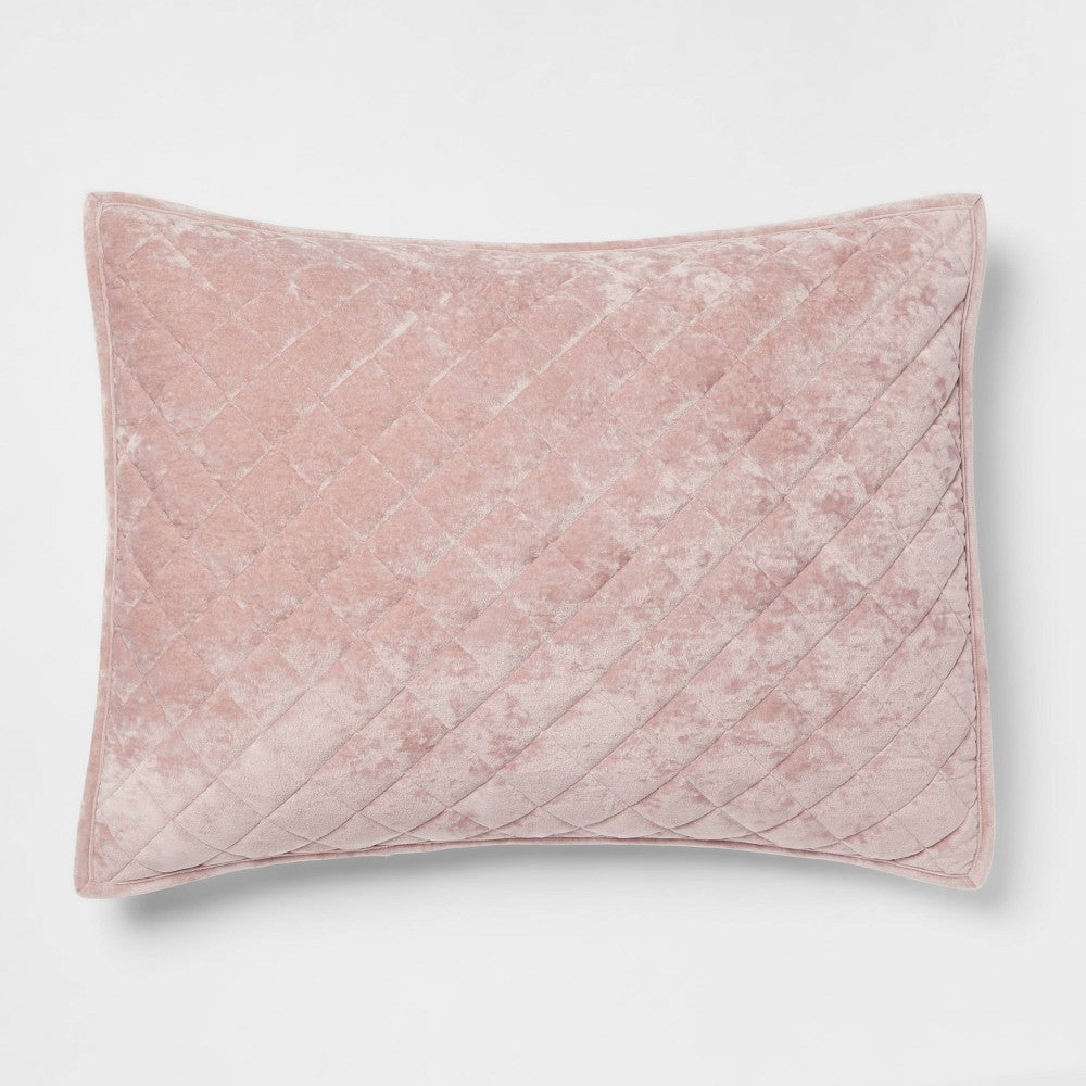 Standard Luxe Diamond Stitch Velvet Quilt Sham Mauve - Threshold™: OEKO-TEX Certified Polyester Machine Washable