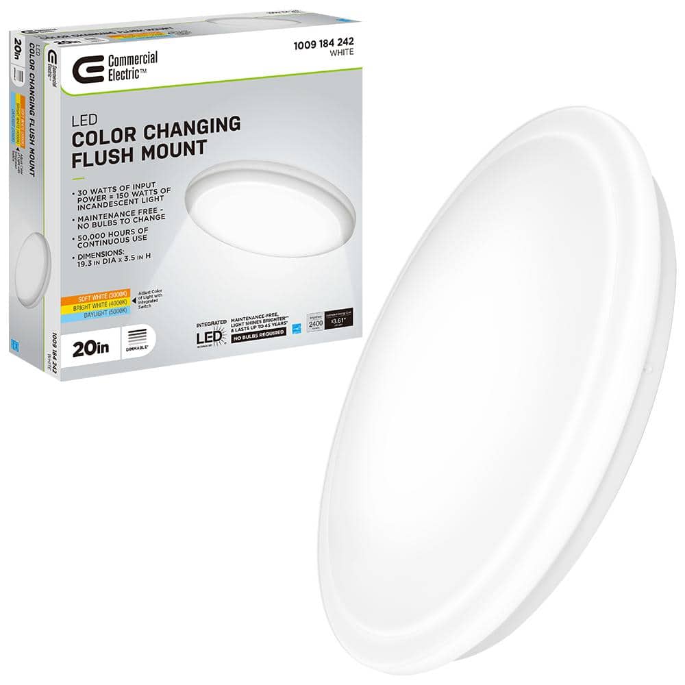 20 in. Low Profile LED Flush Mount Round Ceiling Light 2400 Lumens 3000K 4000K 5000K Dimmable Bedroom Lighting
