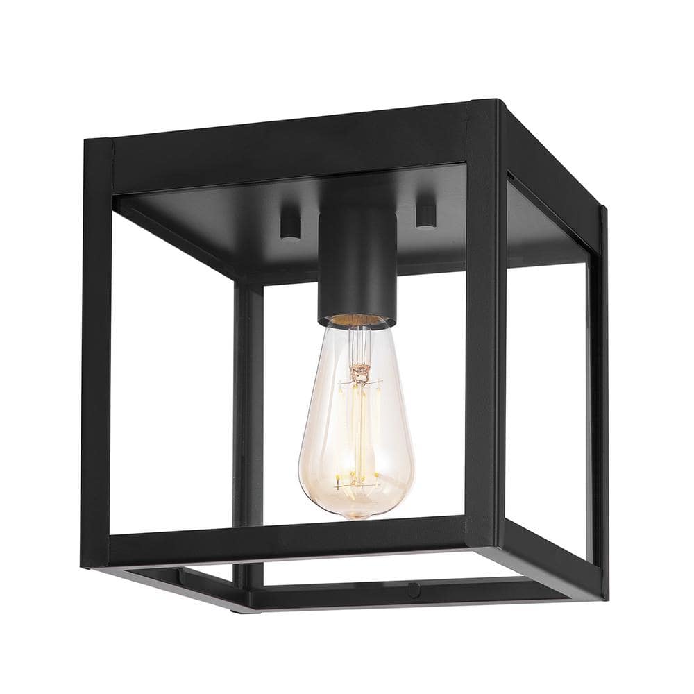 Globe Electric Sasha 1-Light Matte Black Outdoor Flush Mount Ceiling Light with Clear Glass Shade
