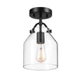7 in. 1-Light Matte Black Flush Mount with Clear Glass Shade and No Bulbs Included