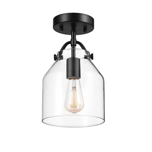 7 in. 1-Light Matte Black Flush Mount with Clear Glass Shade and No Bulbs Included