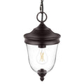 Russo 13.75 in. 1-Light Matte Bronze Dimmable Outdoor Hanging Light Pendant Light with Clear Glass and No Bulb Included