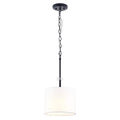 Dawson 1-Light Matte Black Finish Shaded Pendant Light with White Drum Fabric Shade