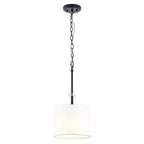 Dawson 1-Light Matte Black Finish Shaded Pendant Light with White Drum Fabric Shade