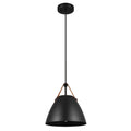 1-Light Pendant Light Matte Black Faux Leather Strap Black Braided Fabric Designer Cord Black Canopy Pendant Light