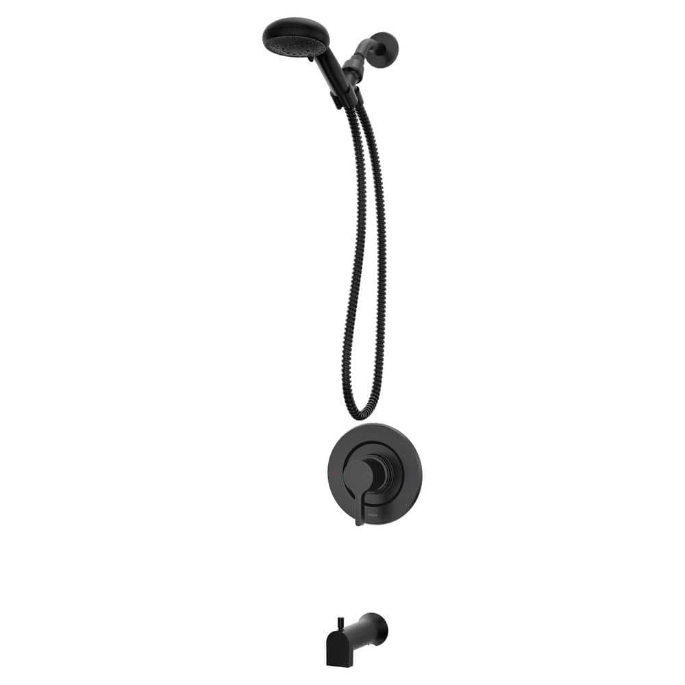 Moen Beric Matte Black Single Handle Modern Tub and Shower Faucet with Handshower with Metal Hose, Valve Included, 82775BL