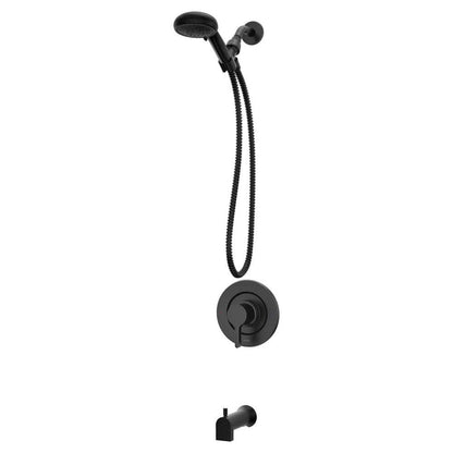 Moen Beric Matte Black Single Handle Modern Tub and Shower Faucet with Handshower with Metal Hose, Valve Included, 82775BL