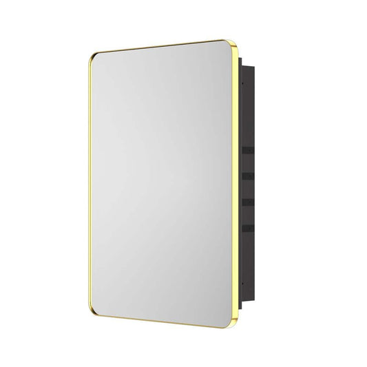 KeonJinn 24 in. W X 32 in. H Rectangular Brass Gold Stainless Steels Framed Recessed/Surface Mount Medicine Cabinet with Mirror