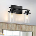 GoYeel Lunvera 14.61 in. 2-Light Black Farmhouse Bathroom Vanity Light with Clear Glass Shade