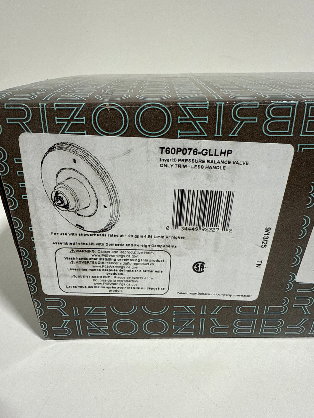 Brizo T60P076-LHP Invari Single Function Pressure Balanced Valve Trim Only Less Rough in and Handle - *Plumbing