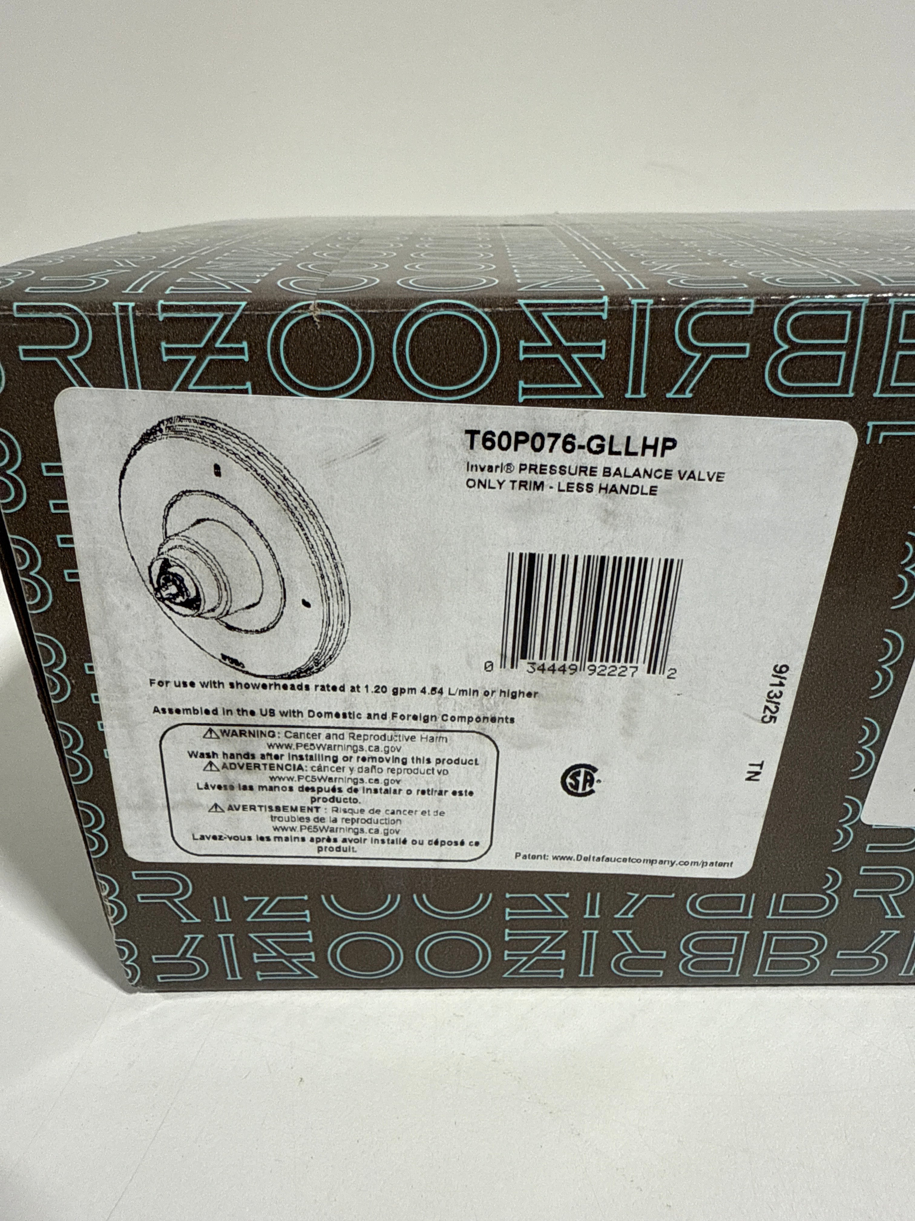 Brizo T60P076-LHP Invari Single Function Pressure Balanced Valve Trim Only Less Rough in and Handle - *Plumbing