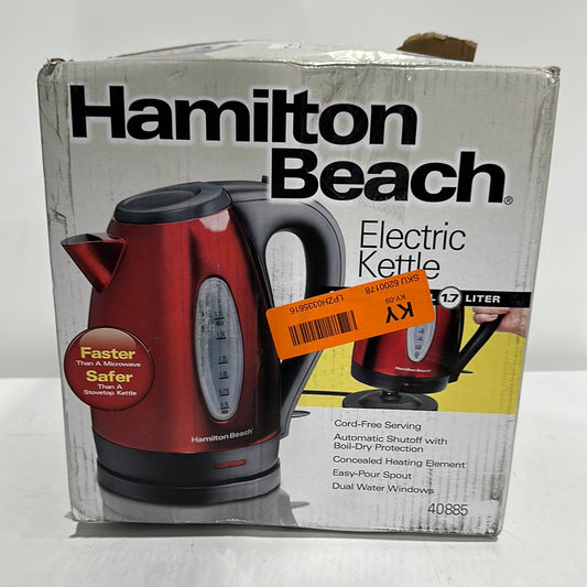 Hamilton Beach Electric Kettle Fast Heating Cord-Free Serving 1.7 Liter Stainless Steel Red 40885