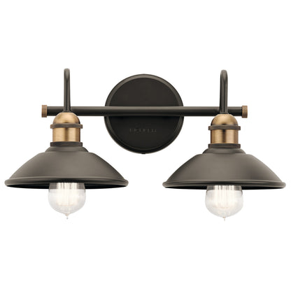 Kichler Clyde 2-Light Bathroom Vanity Light Fixture with Vintage Industrial Design in Olde Bronze, Wall Mount Over Mirror Lighting for Bathroom (7.25" x 17" x 8.25"), 45944OZ