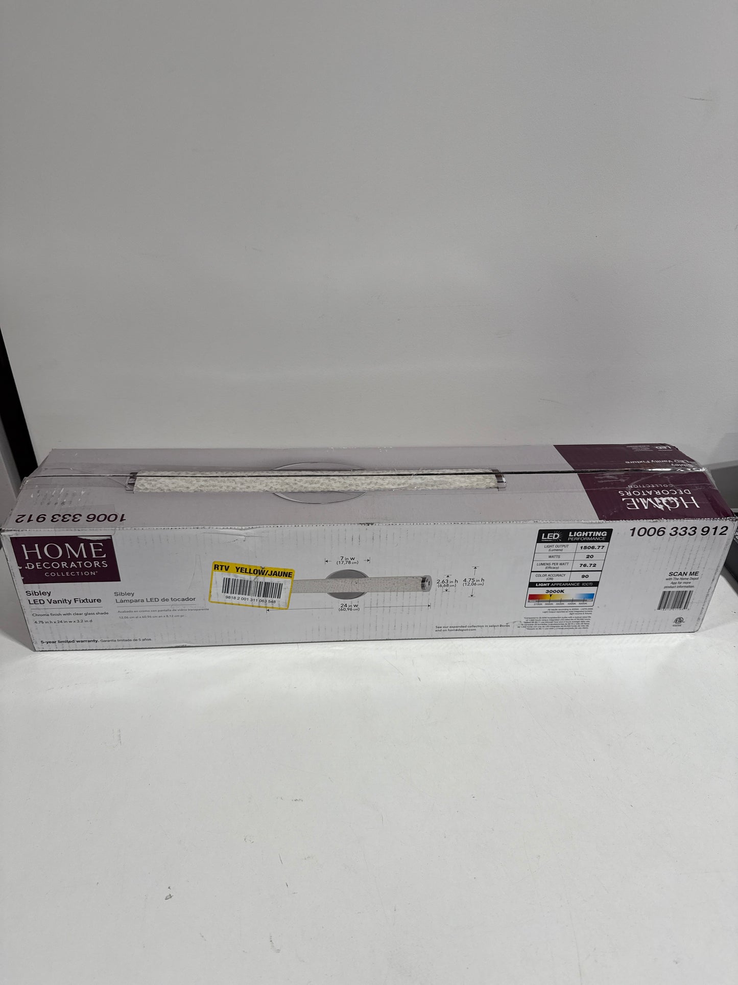 Sibley 24 in. 1-Light Chrome LED Dimmable Bathroom Vanity Light Bar with Clear Glass and Clear Crystals, Bulb Included