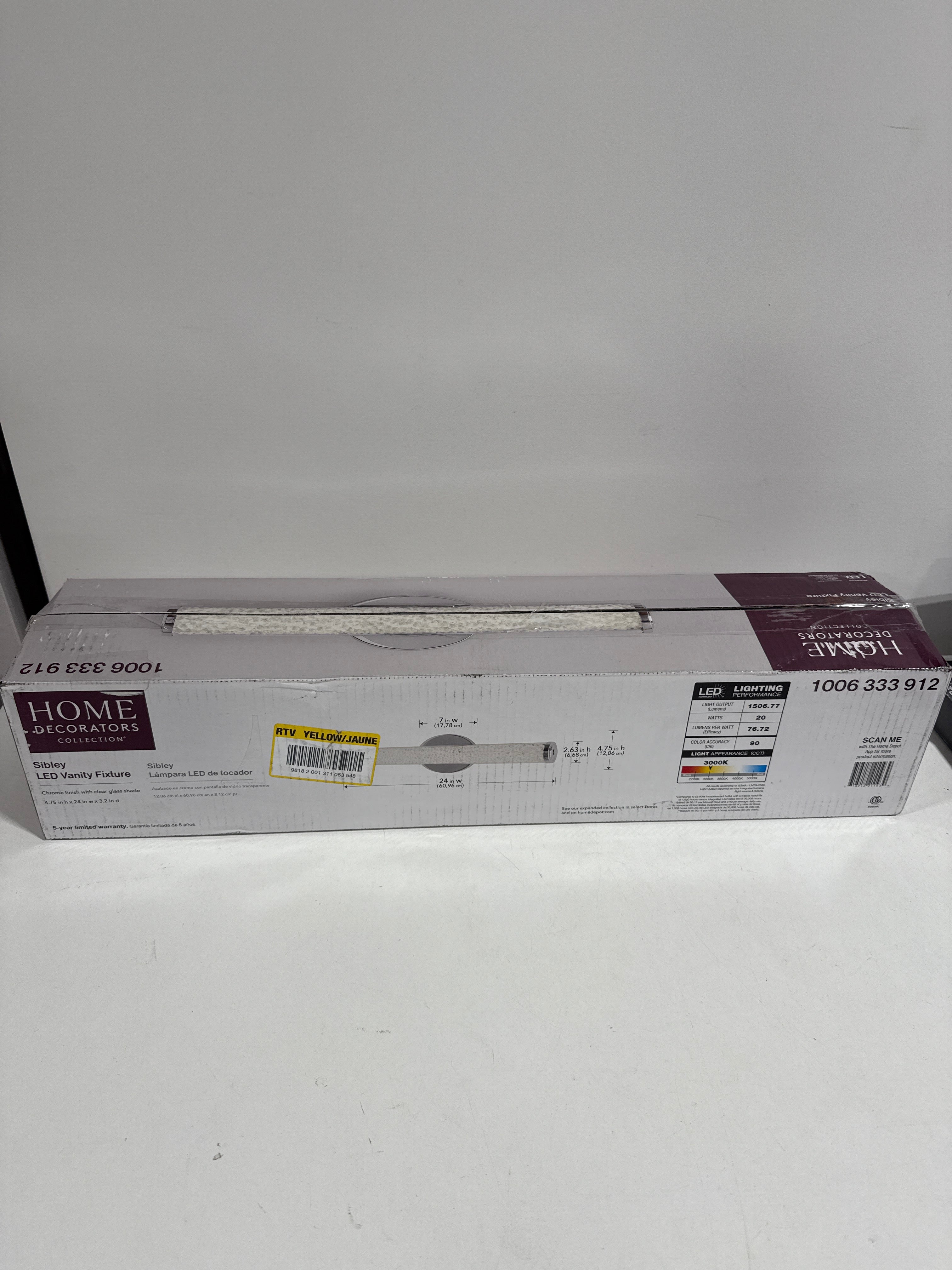 Sibley 24 in. 1-Light Chrome LED Dimmable Bathroom Vanity Light Bar with Clear Glass and Clear Crystals Bulb Included