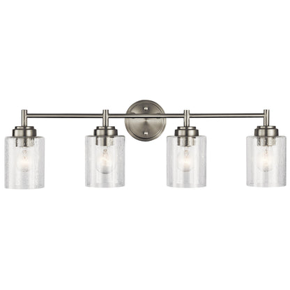 Kichler Winslow 30" Vanity Light in Brushed Nickel, 4-Light Transitional Bathroom Light with Clear Seeded Glass. (30" W x 9.25" H), 45887NI