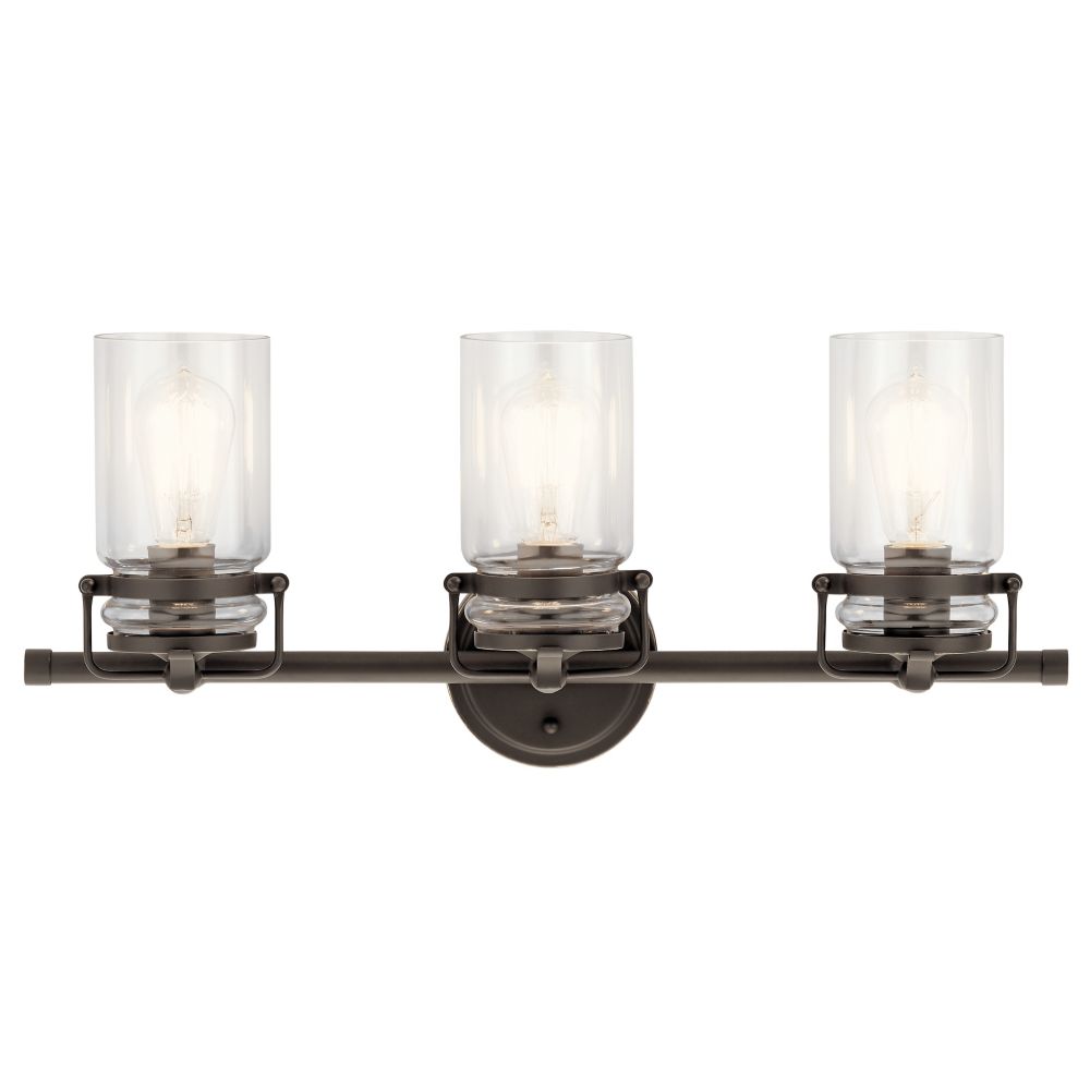 KICHLER Brinley 24’’ 3 Light Vanity Light with Clear Glass in Olde Bronze - *Lighting & Electrical