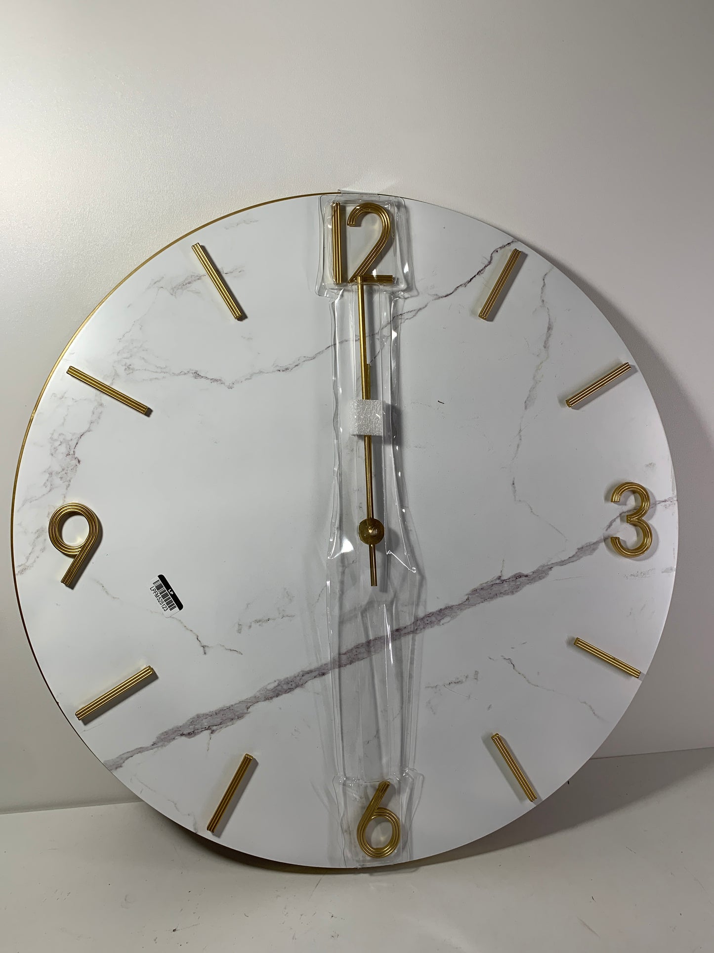 See Desc 26" Faux Marble Finished in Polished Brass Wall Clock White - Threshold™: Elegant Timepiece for Indoor Use