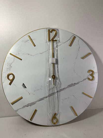 See Desc 26" Faux Marble Finished in Polished Brass Wall Clock White - Threshold™: Elegant Timepiece for Indoor Use