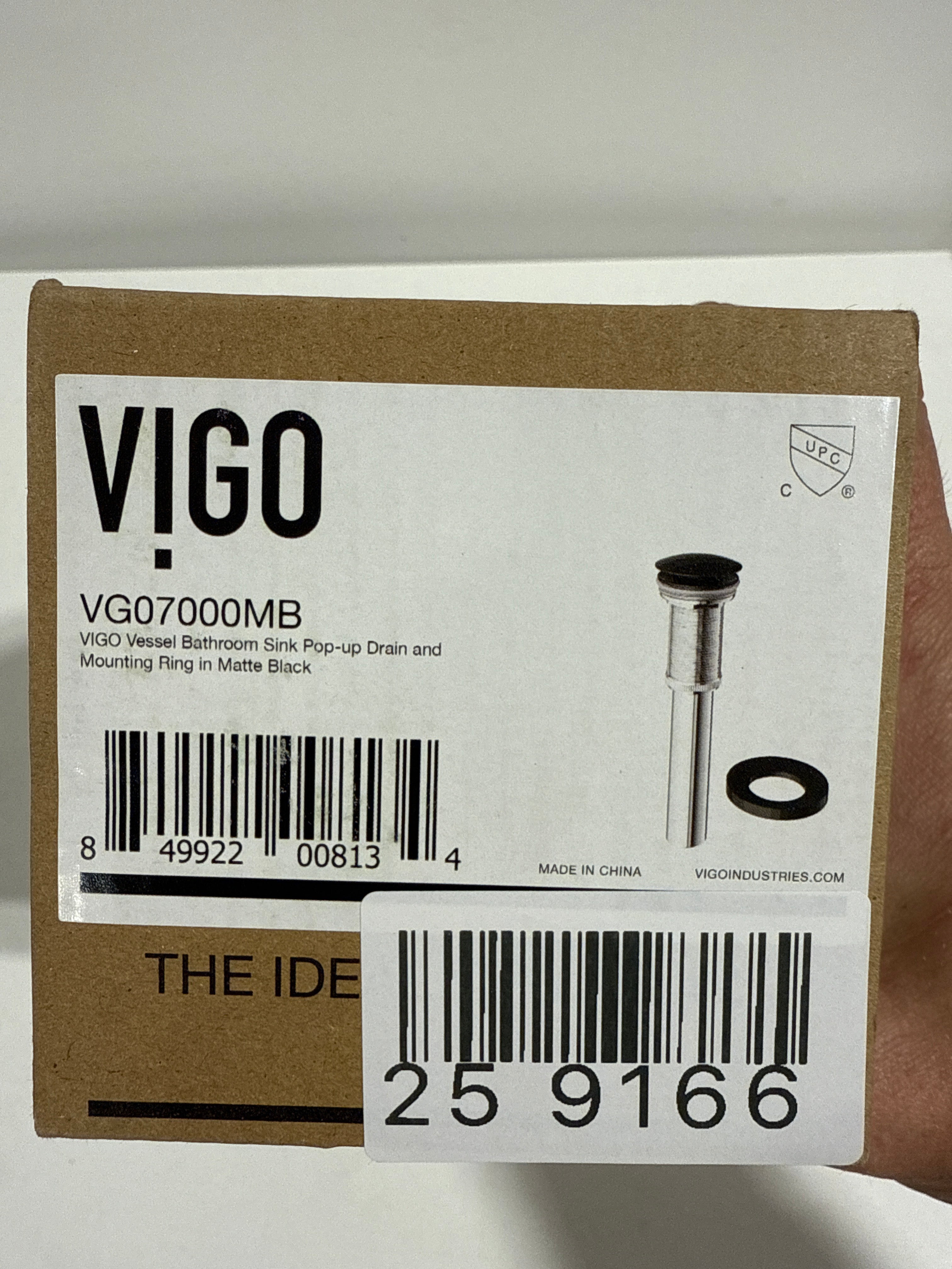 Vigo VG07000 Noma 1-3/4’’ Vessel Bathroom Sink Pop-up Drain Assembly - Less Overflow Matte Black - *Plumbing