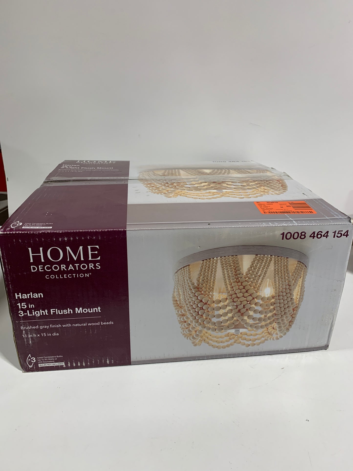 Harlan 15 in. 3-Light Brushed Grey Flush Mount with Natural Real Wood Beads