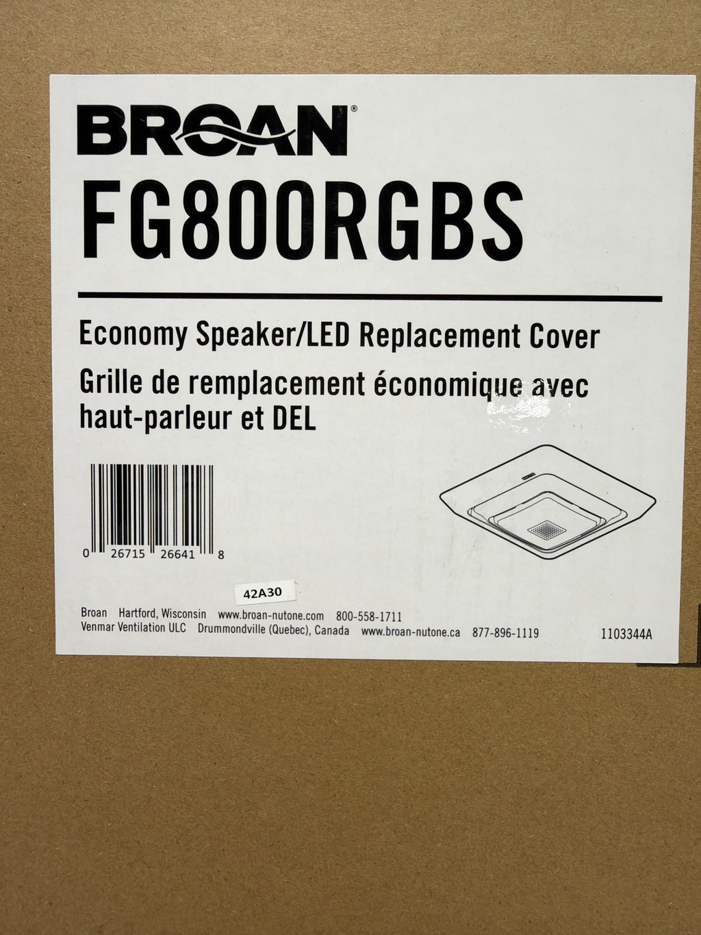 Broan Speaker/LED Replacement Bath Fan Cover
