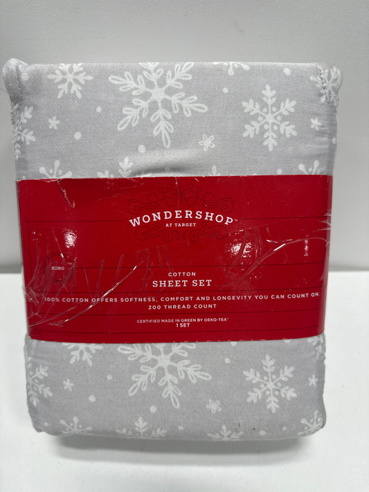 King Christmas Cotton Sateen Sheet Set Gray Snowflake - Wondershop