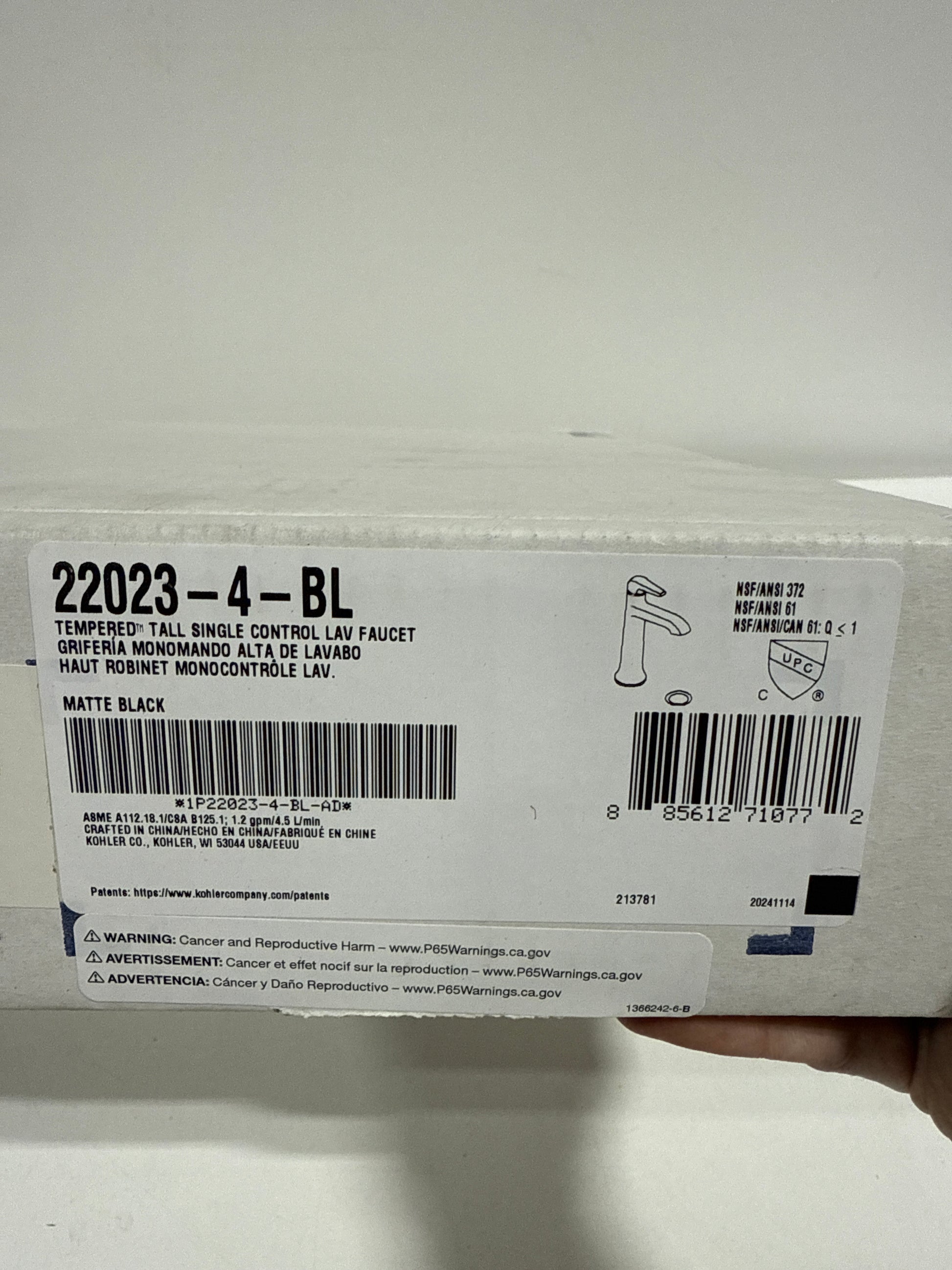 Kohler K-22023-4 Tempered 1.2 GPM Single Hole Vessel Bathroom Faucet with Pop-up Drain Assembly Matte Black - *Plumbing