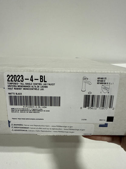 Kohler K-22023-4 Tempered 1.2 GPM Single Hole Vessel Bathroom Faucet with Pop-up Drain Assembly Matte Black - *Plumbing