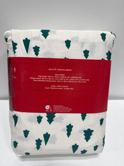 Queen Christmas Holiday Cotton Sateen Sheet Set Tree Scene - Wondershop