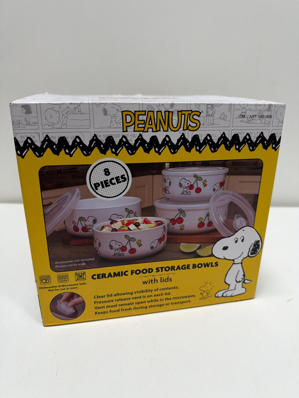 Peanuts Snoopy & Woodstock 8 Decorated Food Storage Bowls with Venting Lids, 4-pack