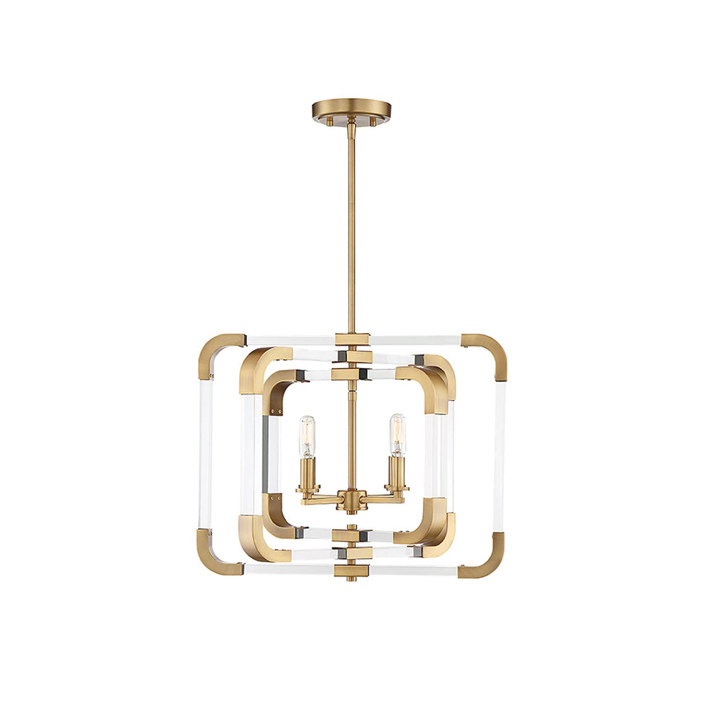 Savoy House 6-1662-4-322 Rotterdam Mid-Century Modern Acrylic Convertible Semi-Flush/Pendant with Adjustable Rings, 4-Light 240 Total Watts, 18" H x 20" W, Warm Brass