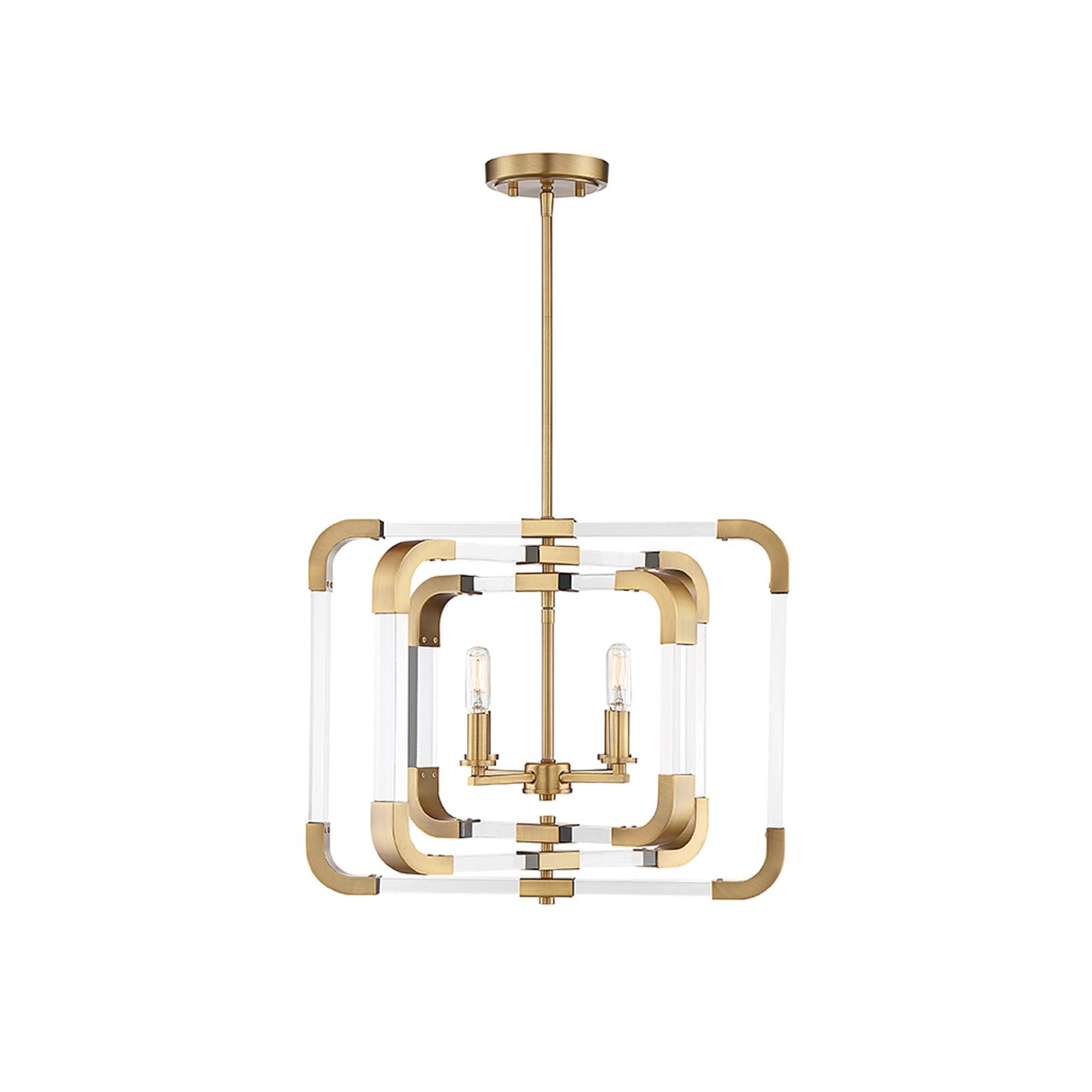 Savoy House 6-1662-4-322 Rotterdam Mid-Century Modern Acrylic Convertible Semi-Flush/Pendant with Adjustable Rings, 4-Light 240 Total Watts, 18" H x 20" W, Warm Brass