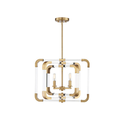 Savoy House 6-1662-4-322 Rotterdam Mid-Century Modern Acrylic Convertible Semi-Flush/Pendant with Adjustable Rings, 4-Light 240 Total Watts, 18" H x 20" W, Warm Brass