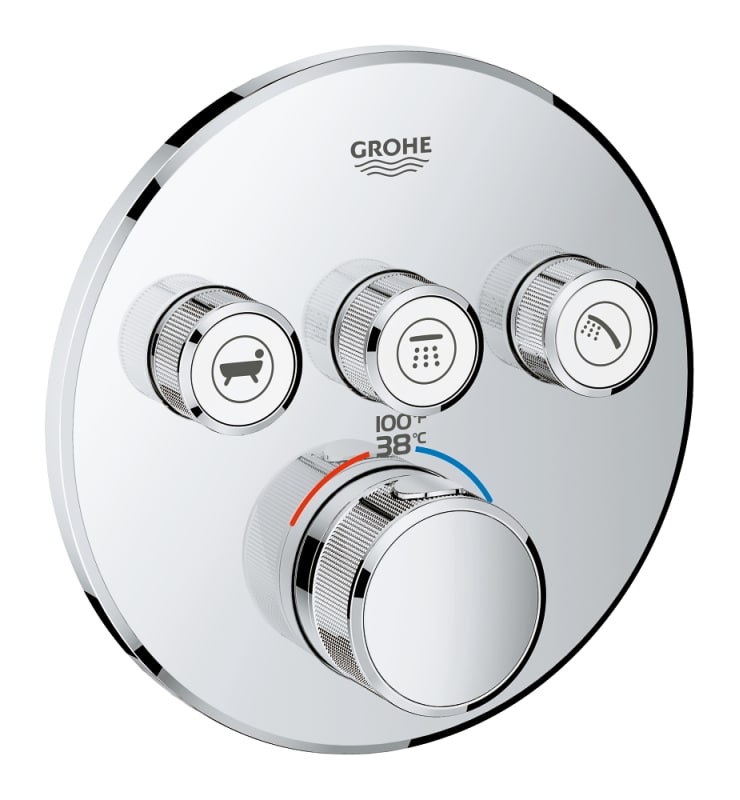 Grohe 29 138 Grohtherm Triple Function Thermostatic Valve Trim Only with Triple Knob Handles and Volume Control - Less Rough