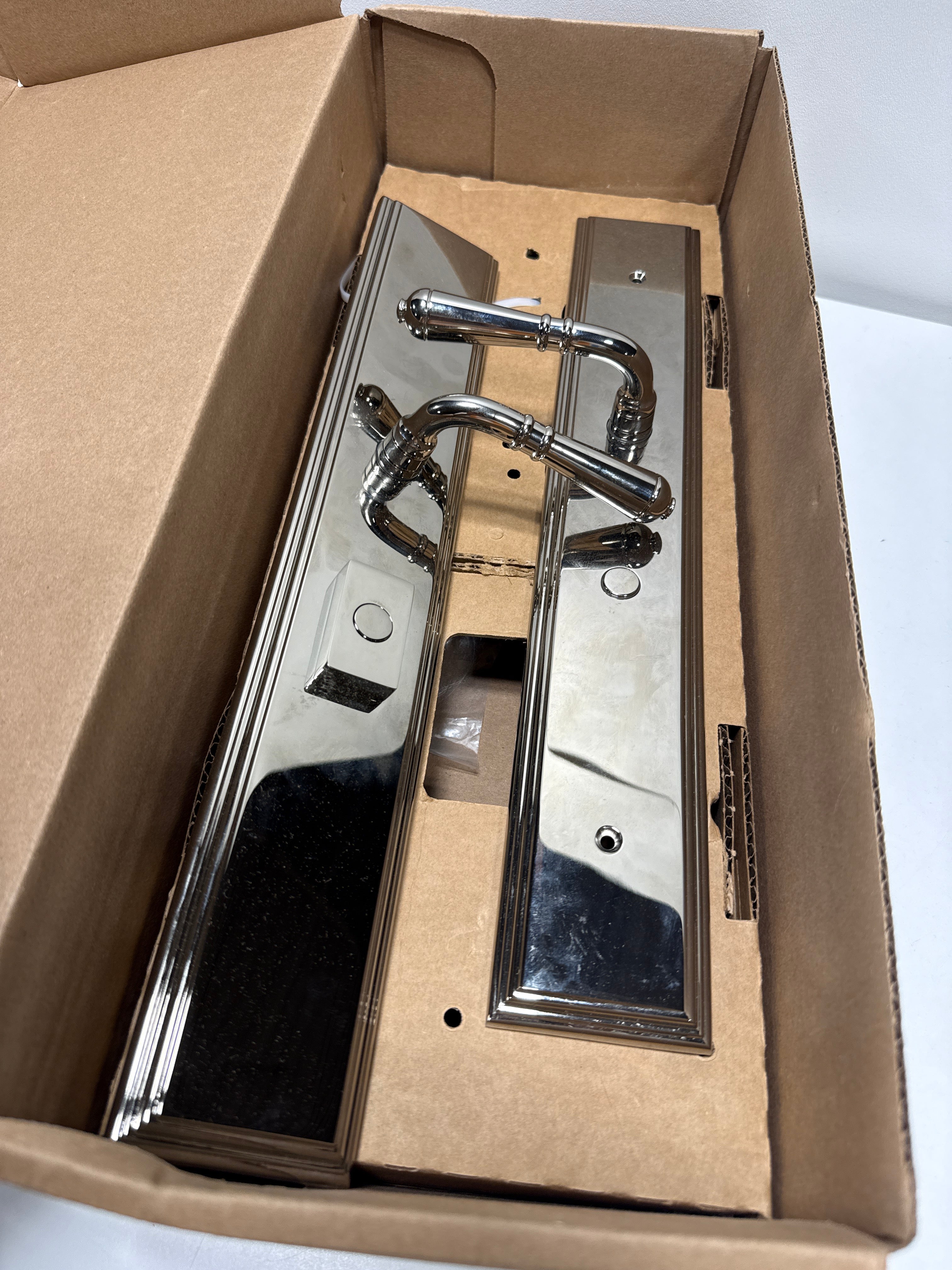 Emtek Brass Modern Door Configuration 2 or 4 Half Inactive Half Passage Multi Point Trim with American Cylinder Above Handle