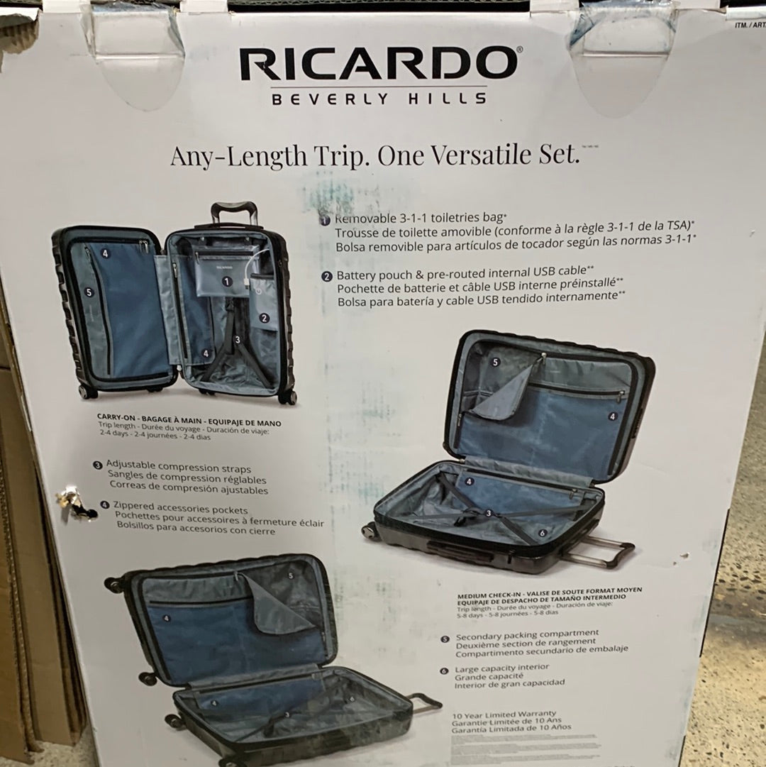 Ricardo 3Piece Lightweaight Luggage Set Grey Branzoe Retail Outlet