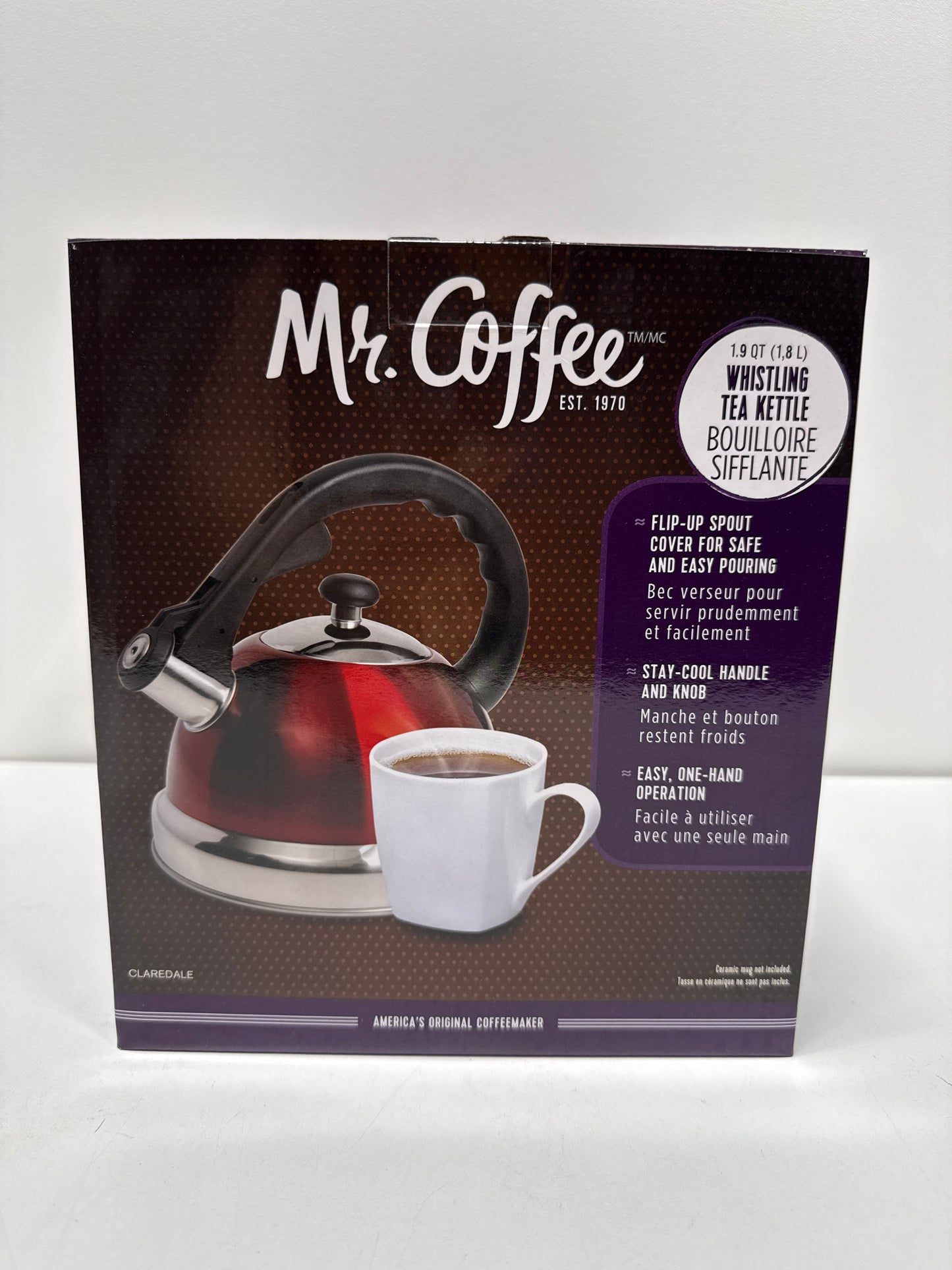 Claredale 2.2 Quart Stainless Steel Whistling Tea Kettle in Red with Nylon Handle