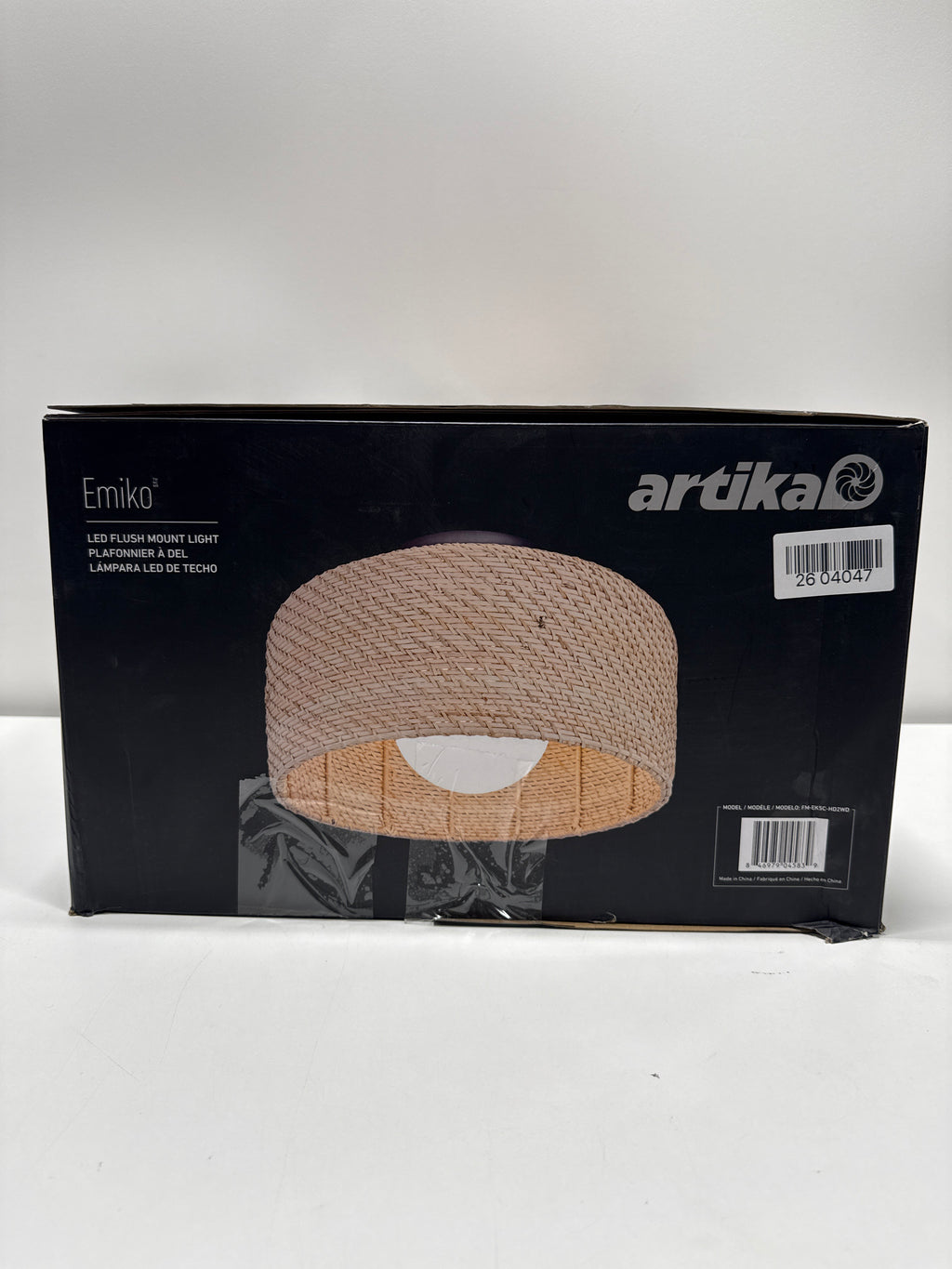 Emiko 15 in. 1 Light Black and Rattan 5CCT Integrated Selectable LED Flush Mount Ceiling Light
