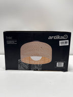 Emiko 15 in. 1 Light Black and Rattan 5CCT Integrated Selectable LED Flush Mount Ceiling Light