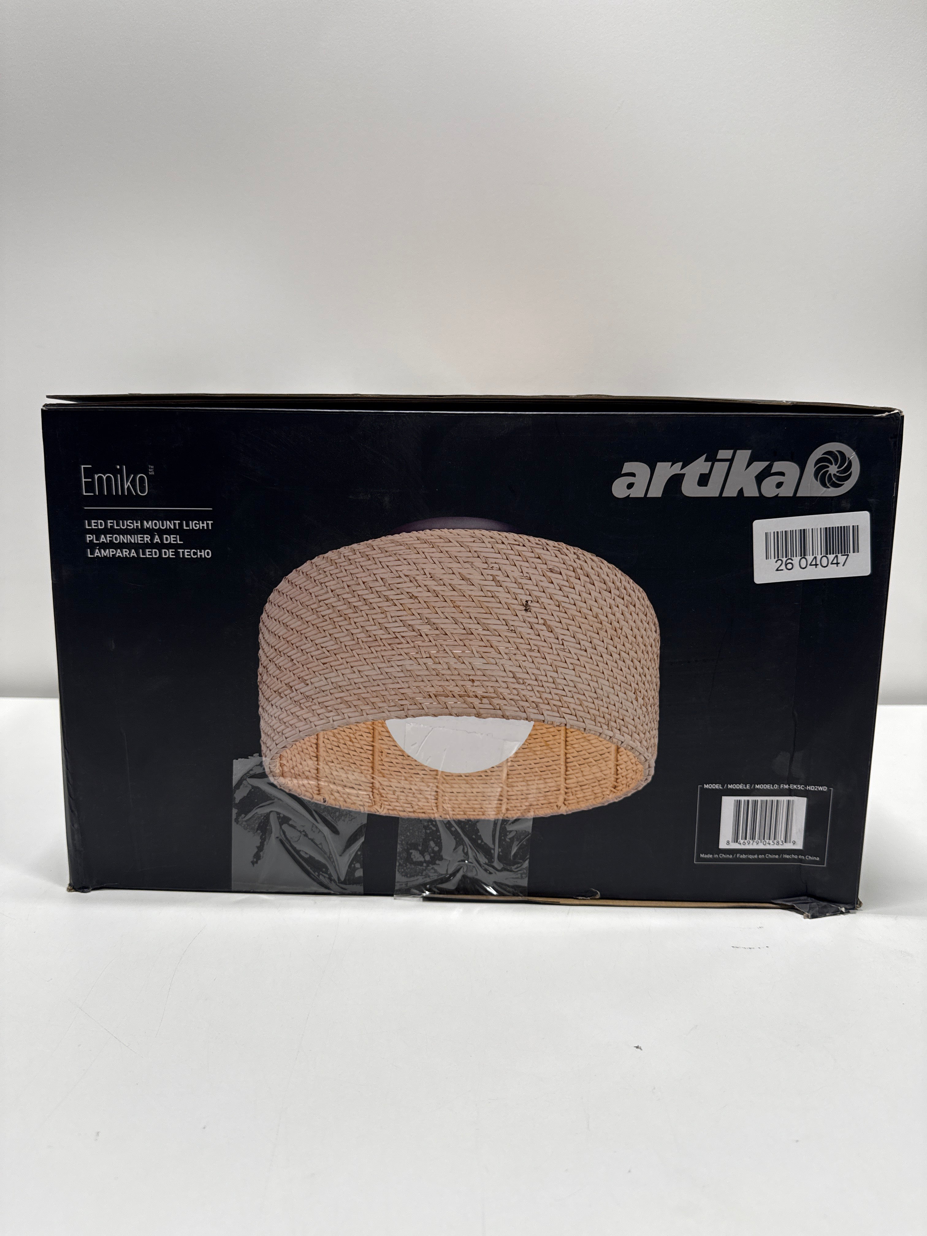 Emiko 15 in. 1 Light Black and Rattan 5CCT Integrated Selectable LED Flush Mount Ceiling Light