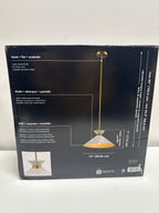 GLOBE Electric 1-Light Pendant Light Matte Brass Finish White Tapered Metal Shade with Ring Detail Adjustable Rods