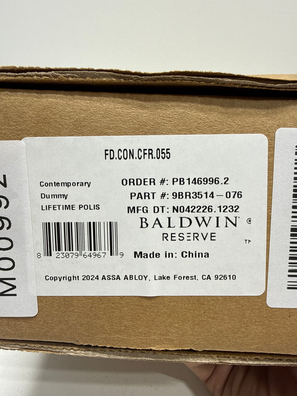 Baldwin FD.CON.CFR Contemporary Non-Turning Two-Sided Dummy Door Knob Set with 5 Inch Rectangle Rose from the Reserve Collection Lifetime Polished