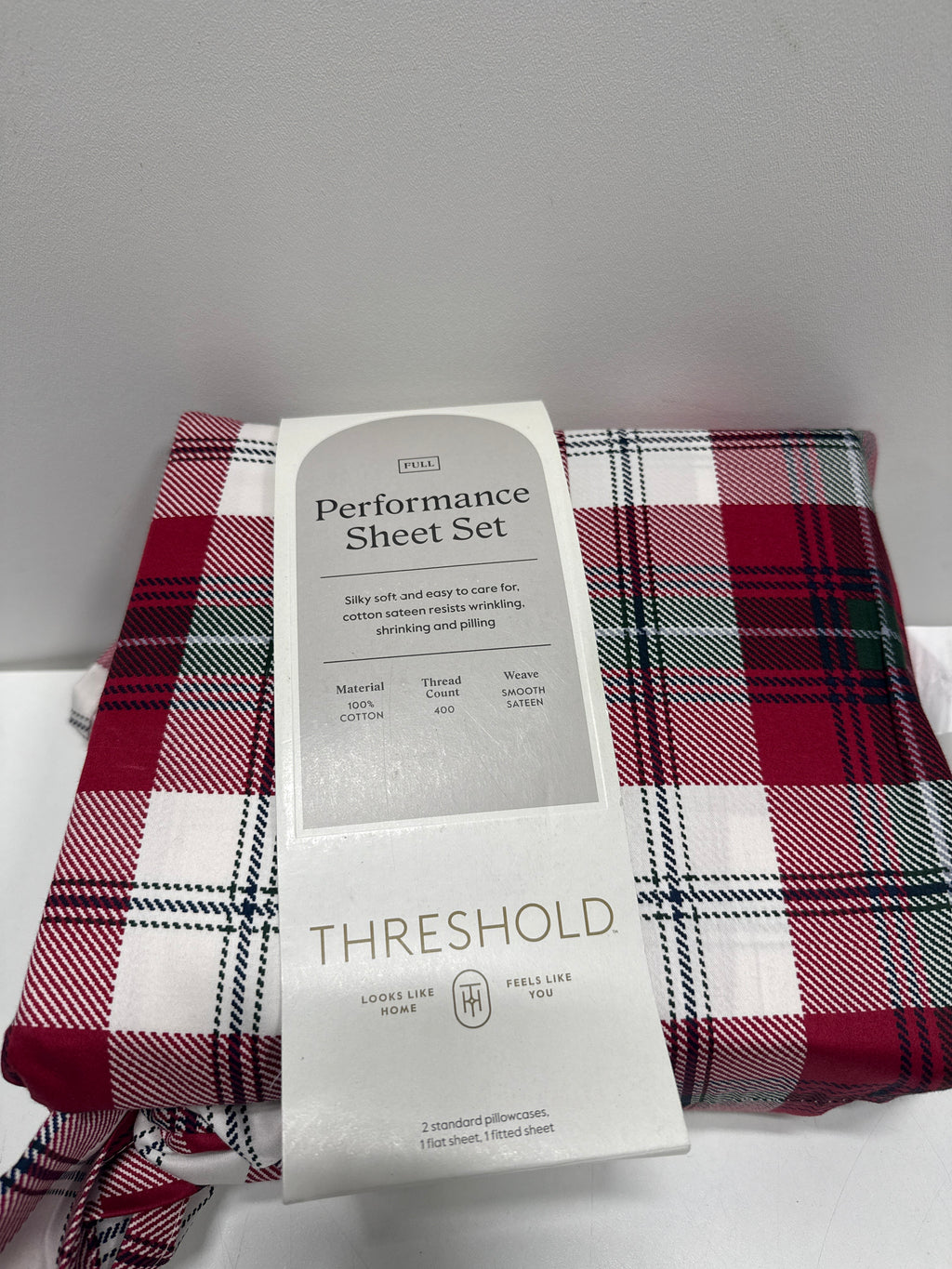 Full 400 Thread Count Christmas Holiday Performance Sheet Set Red Plaid - Threshold - *Bedding