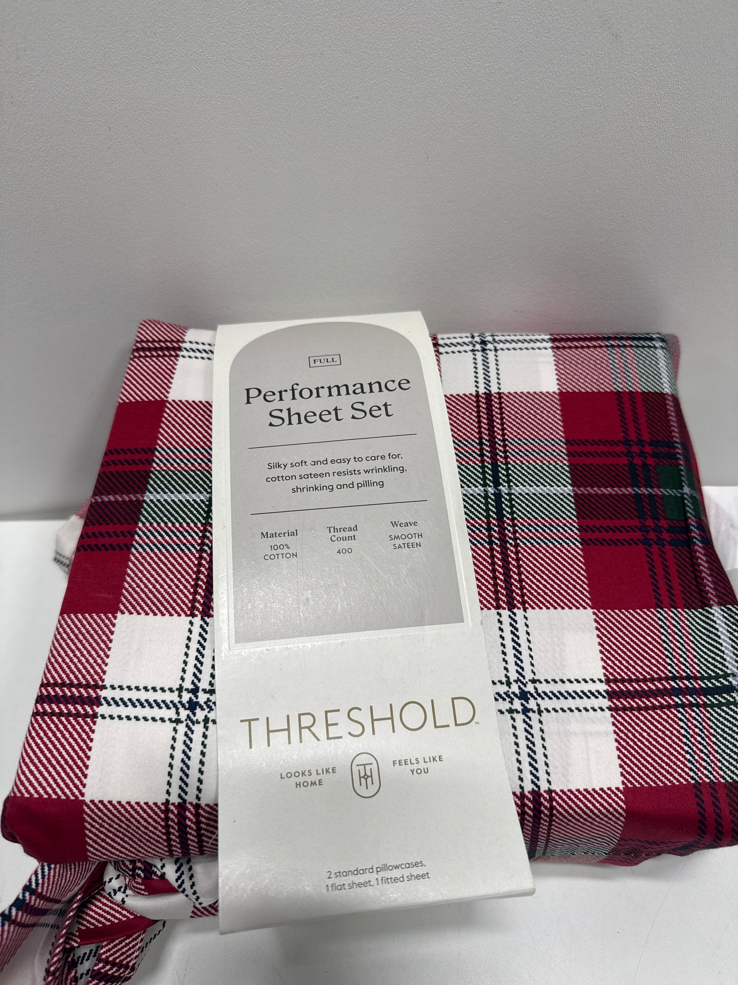 Full 400 Thread Count Christmas Holiday Performance Sheet Set Red Plaid - Threshold